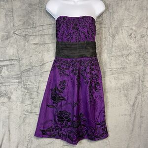 Tracy Reese S 6 Silk Black Floral Embroidered Purple Dress Whimsigoth Empire NYE